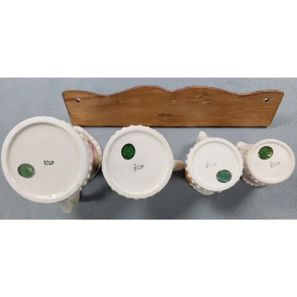 Vintage Japan Ceramic Fruit Measuring Cups Wall Rack Farmhouse Decor